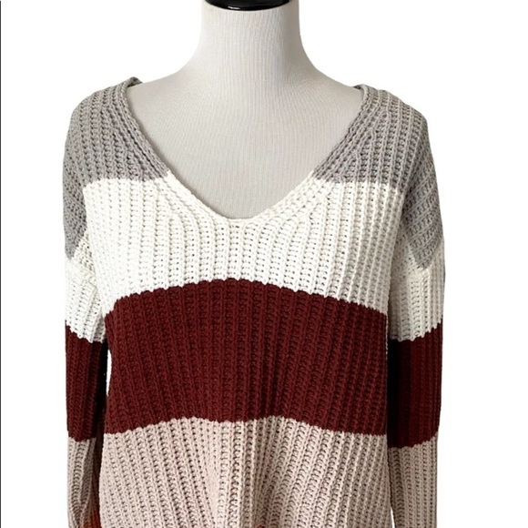 Love by Design Sz Medium Cable Knit Sweater Oversized Relaxed Striped T Back EUC - Picture 2 of 6